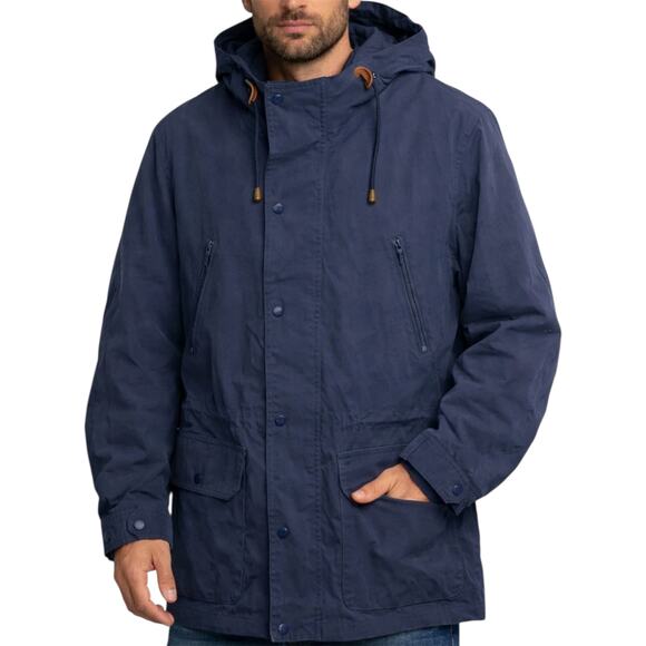 VTG L.L. Bean Parka Jacket Drawstring Hooded Zipper Snap Closure Blue Large